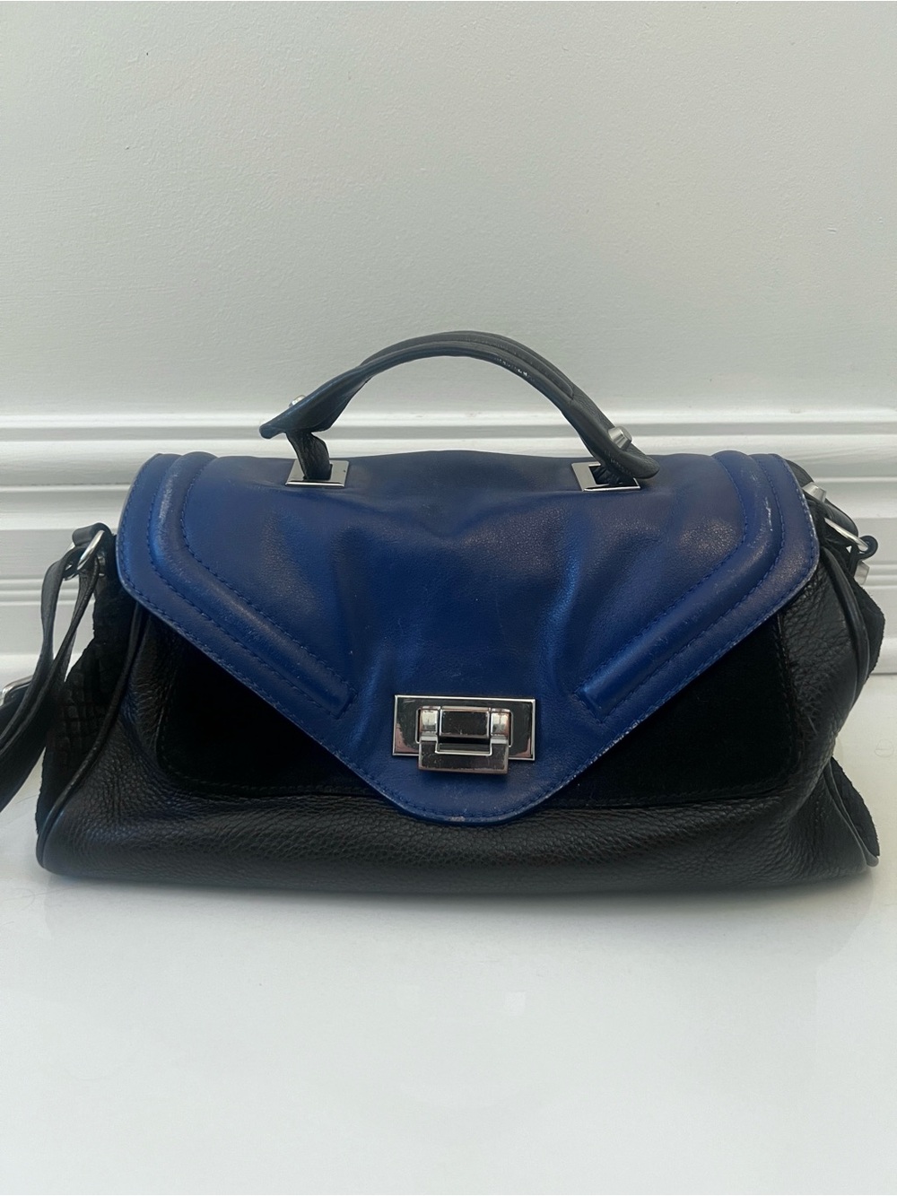 Sandro Women’s Two-Tone Blue and Black Leather & Sued Satchel